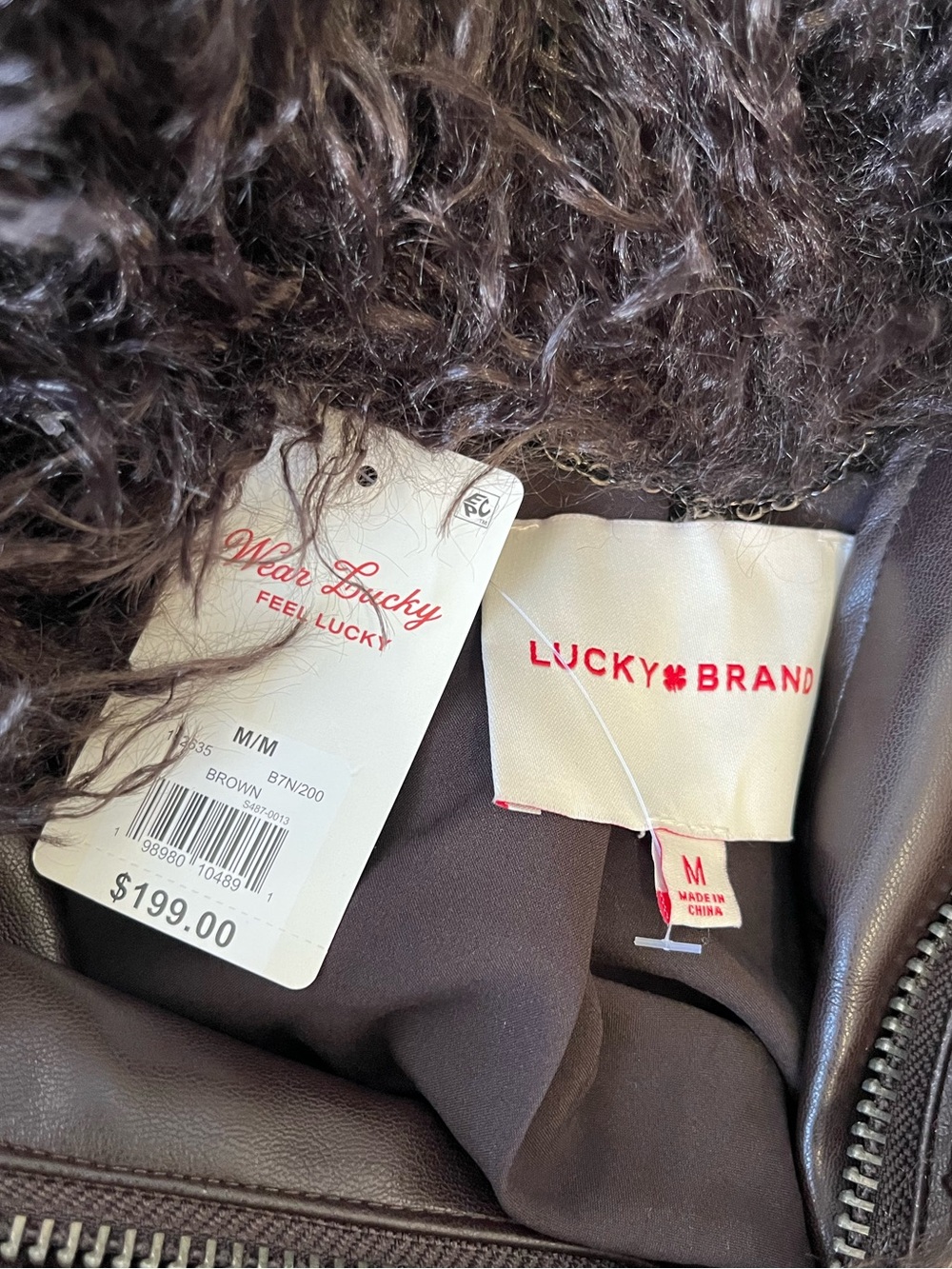 Lucky brand Shaggy brown Faux Fur Jacket coat size M - Picture 6 of 11